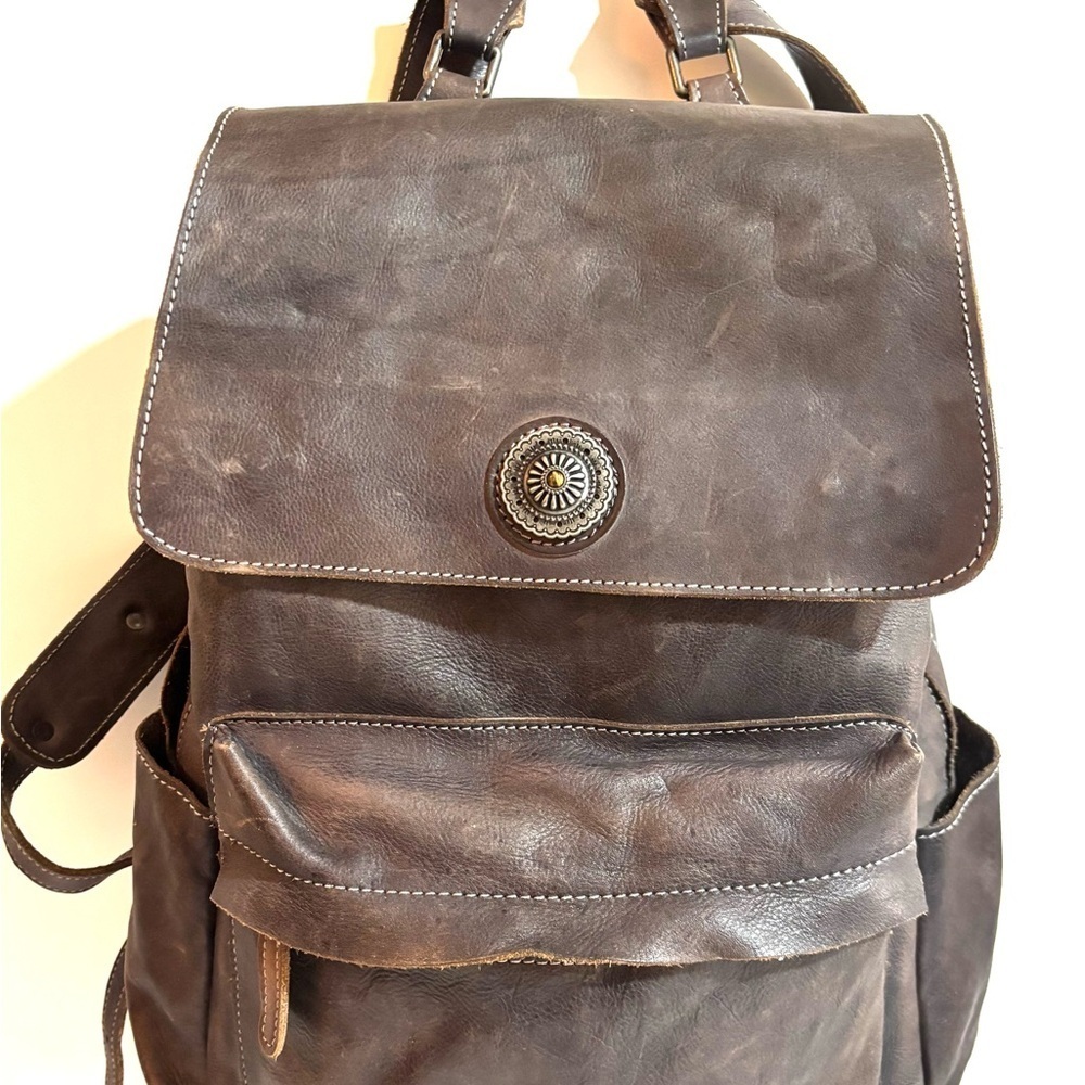 Handmade vintage unisex Classic gray Brown distressed Leather Backpack - Picture 9 of 10